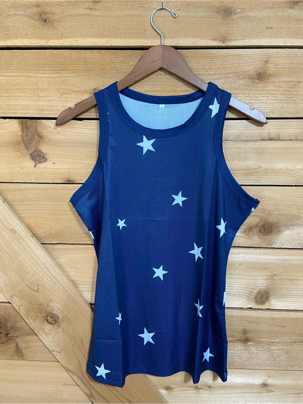 Navy Blue Star Print Sleeveless Racerback Tank Top